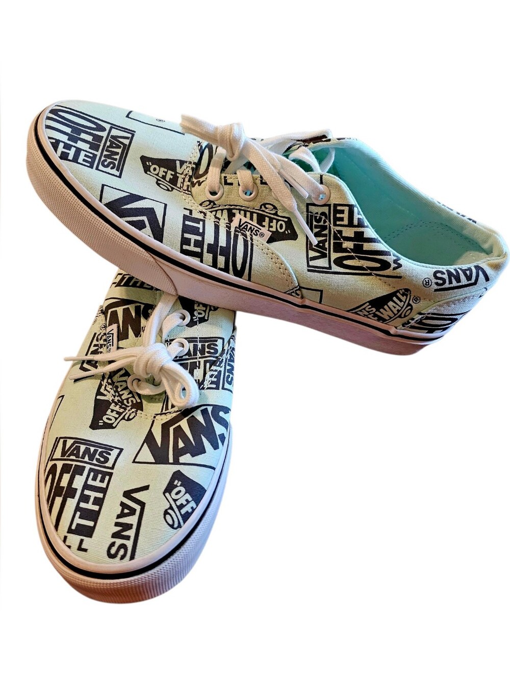 Vans Authentic All-Over Logo Stamp Print Sneakers Mint Green - Women's 8.5​ NEW